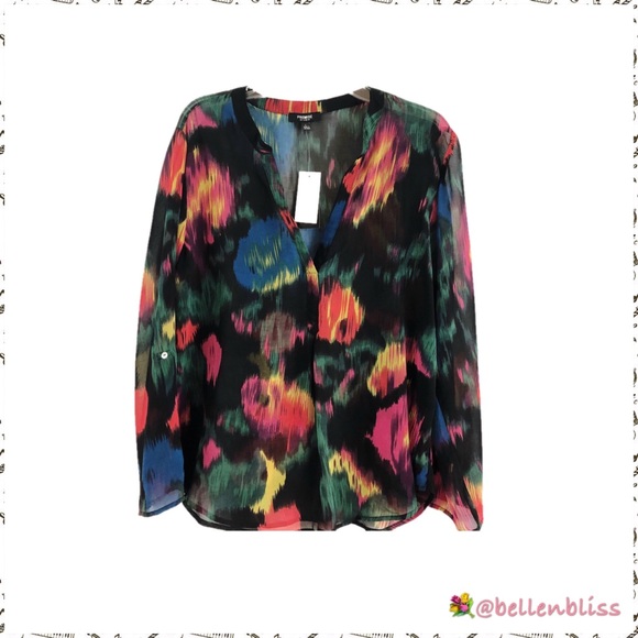 Premise Tops - Sheer Blouse Long Sleeve Watercolor, Size L